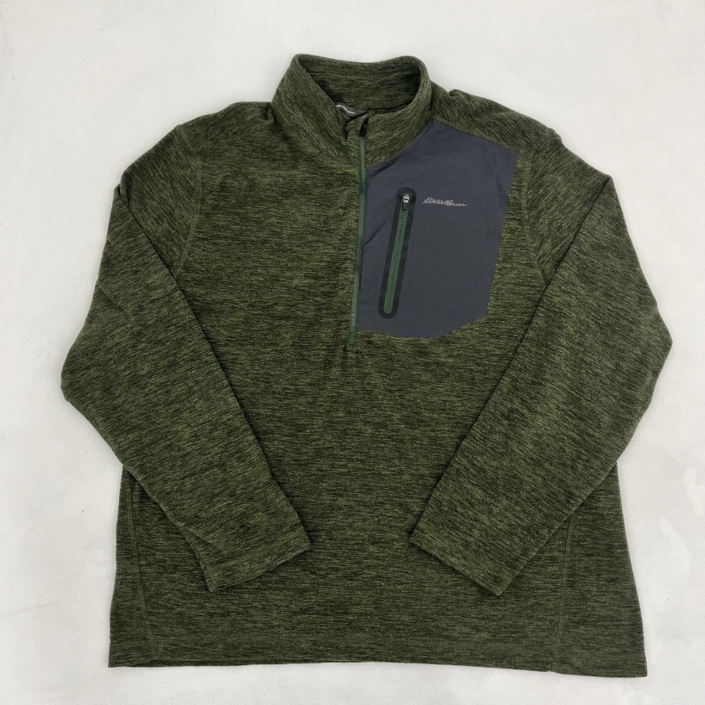 Eddie Bauer Mens XL Quarter‎ Zip Pullover Sweater Green Long Sleeve Outdoor